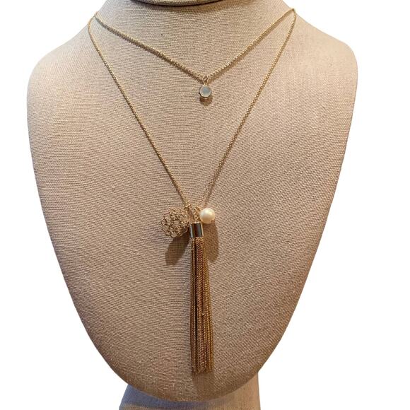NWT LOFT Gold Filigree, Pearl & Tassel Layered 32" Necklace - Picture 1 of 10